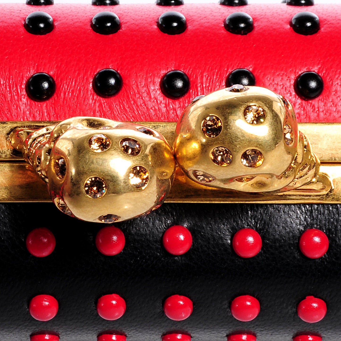 Nappa Bi-Color Twin Skull Box Clutch Black Red