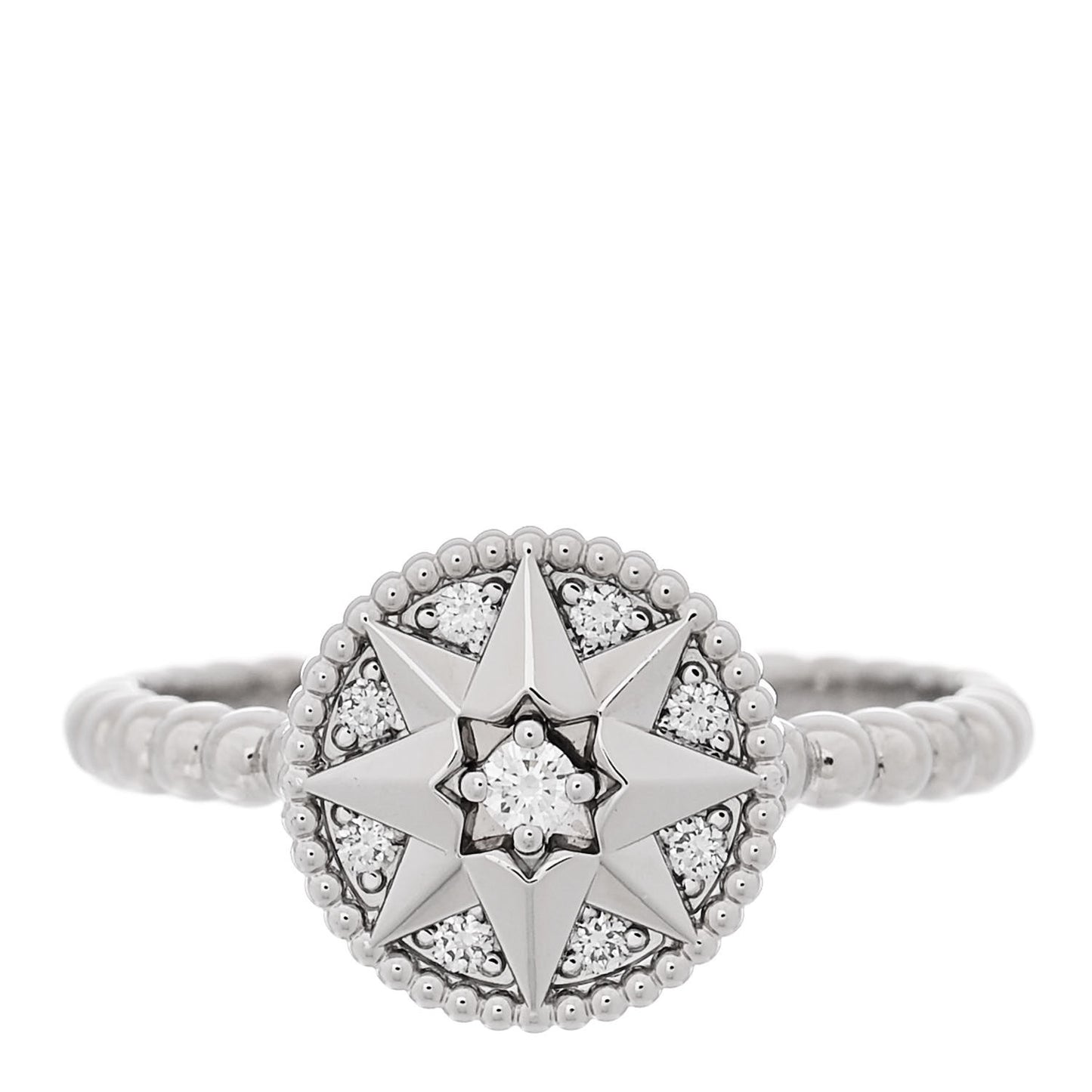 18K White Gold Diamond Rose Des Vents Pave Ring 52 6