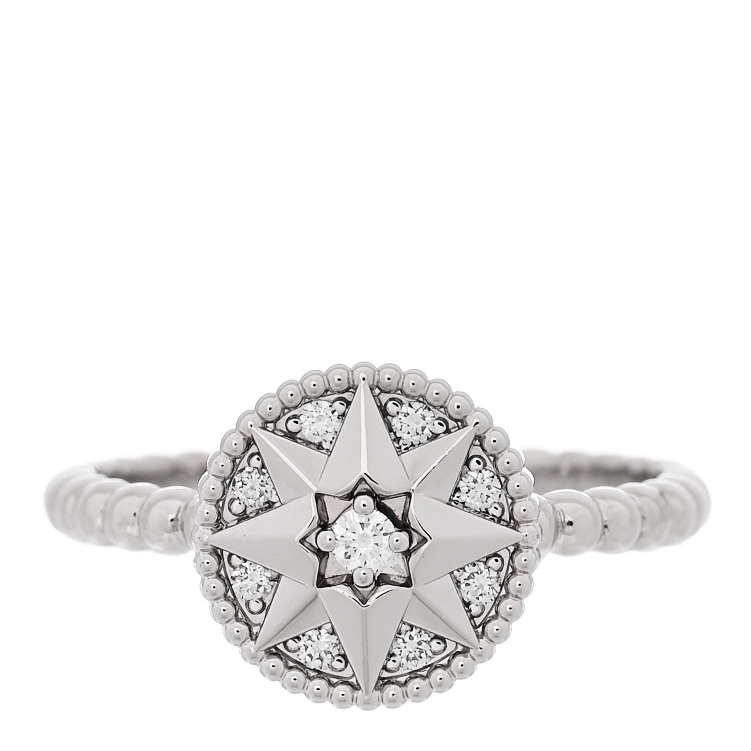 Christian Dior 18K White Gold Diamond Rose Des Vents Pave Ring 52 6 1 of 5