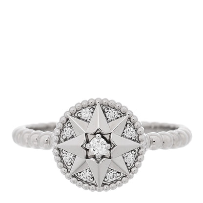 Christian Dior 18K White Gold Diamond Rose Des Vents Pave Ring 52 6 1 of 5