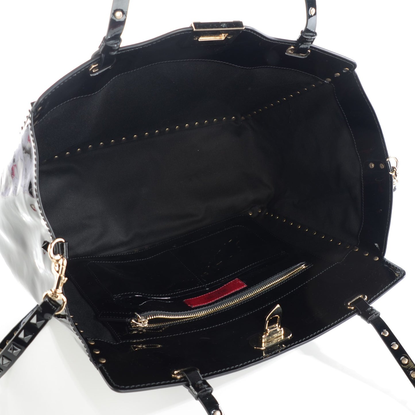 Patent Medium Rockstud Tote Black