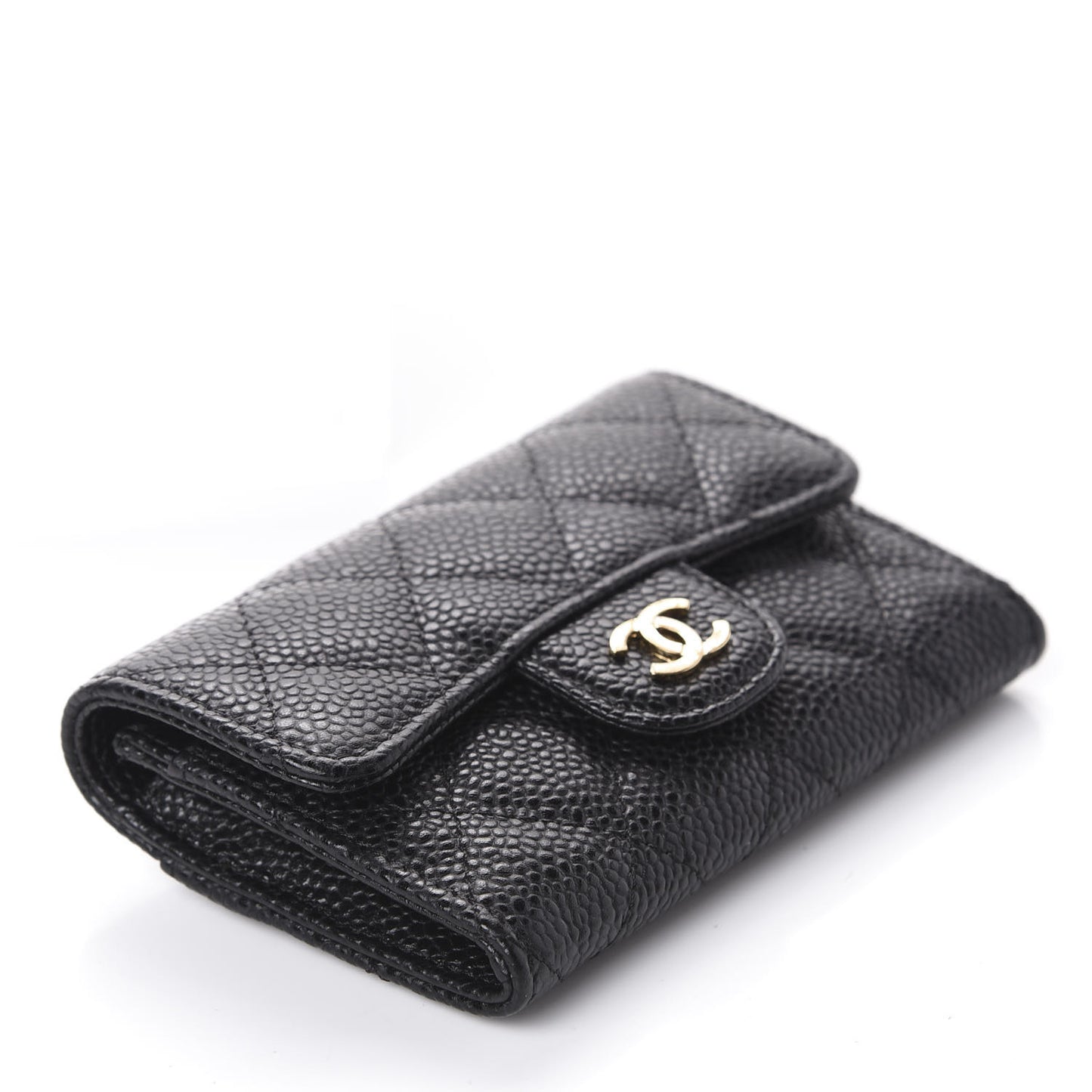Caviar Quilted Flap Card Holder Wallet Black