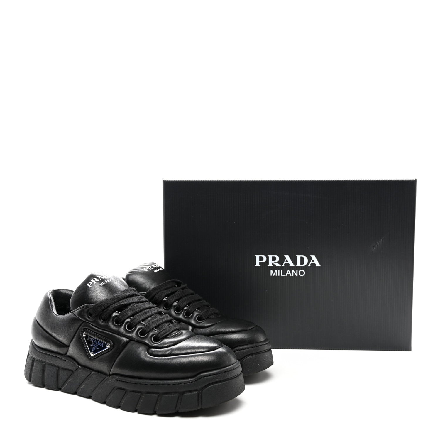 Prada Nappa Soft Metal Triangle Logo Womens Padded 30mm Sneakers 39.5 Black 15 of 15