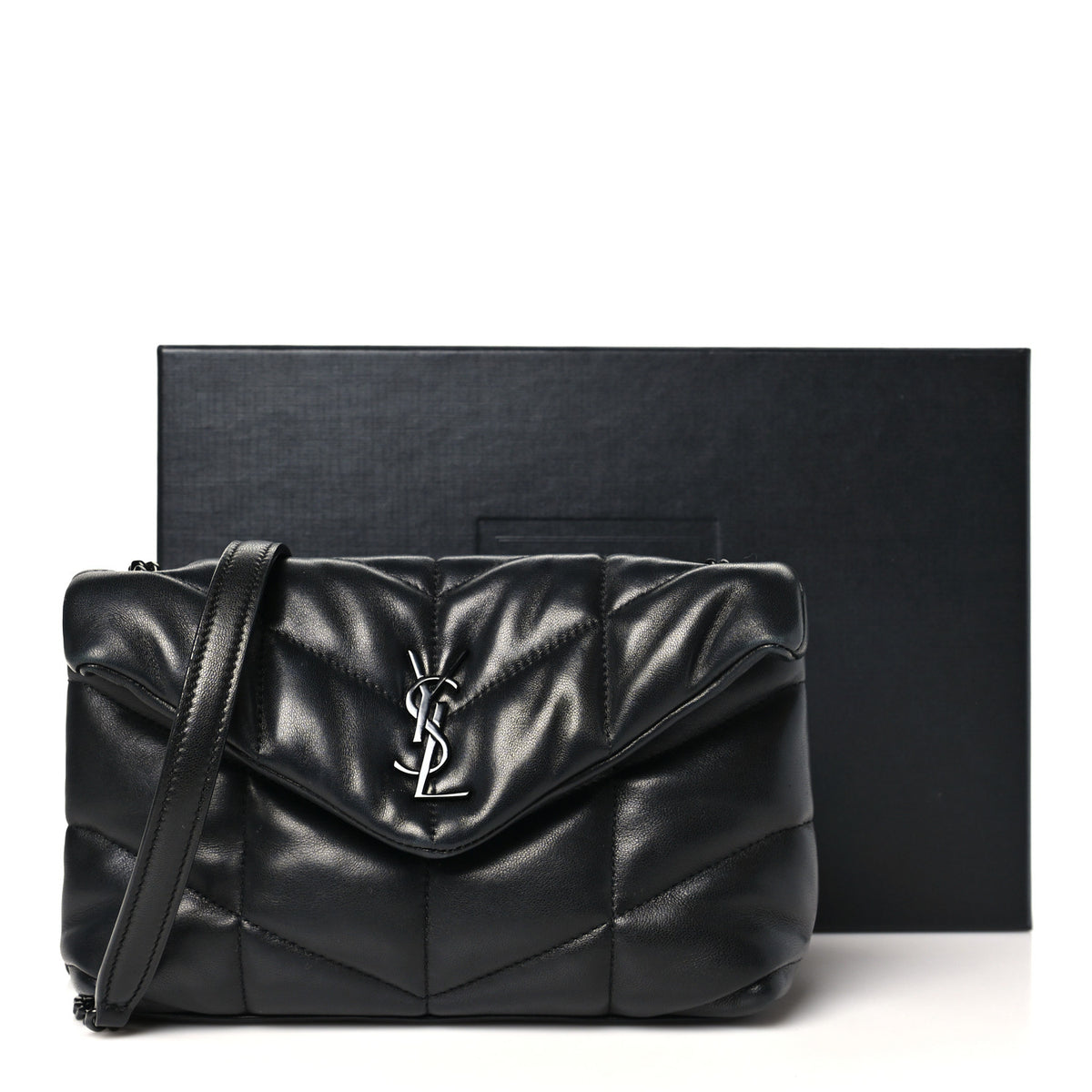 Saint Laurent Lambskin Quilted Toy Loulou Puffer Monogram Monochrome Chain Satchel Black 11 of 11