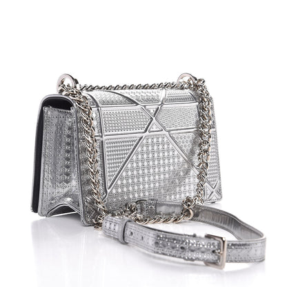 Christian Dior Metallic Patent Micro-Cannage Small Diorama Flap Bag Silver 3 of 8