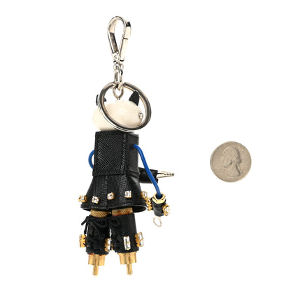 Prada Saffiano Cat Robot Trick Keychain Black 2 of 6