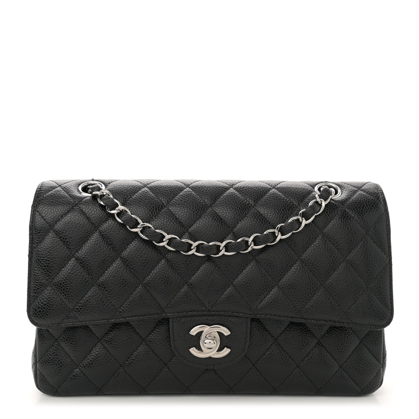 Caviar Quilted Medium Double Flap Black