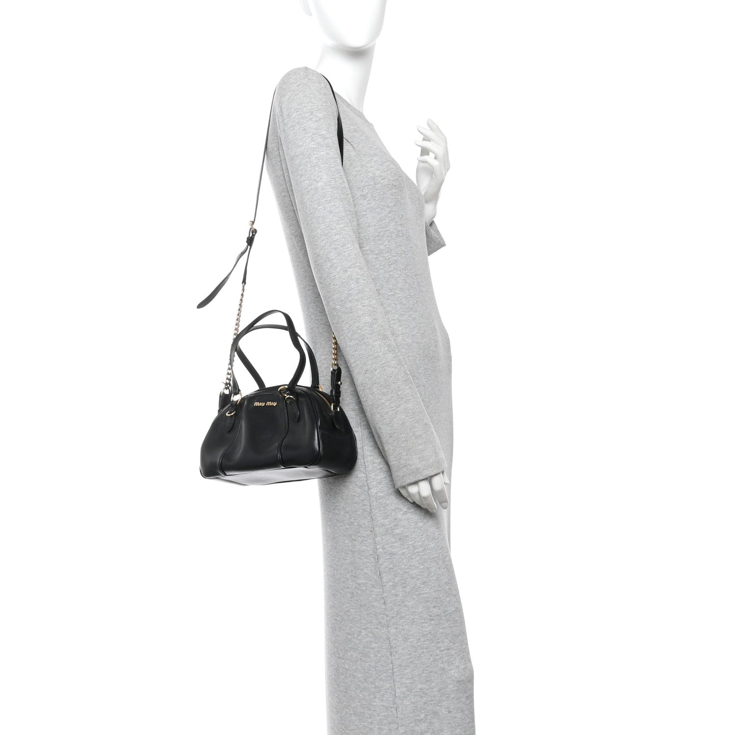 Glace Calfskin Bauletto Shoulder Bag Black