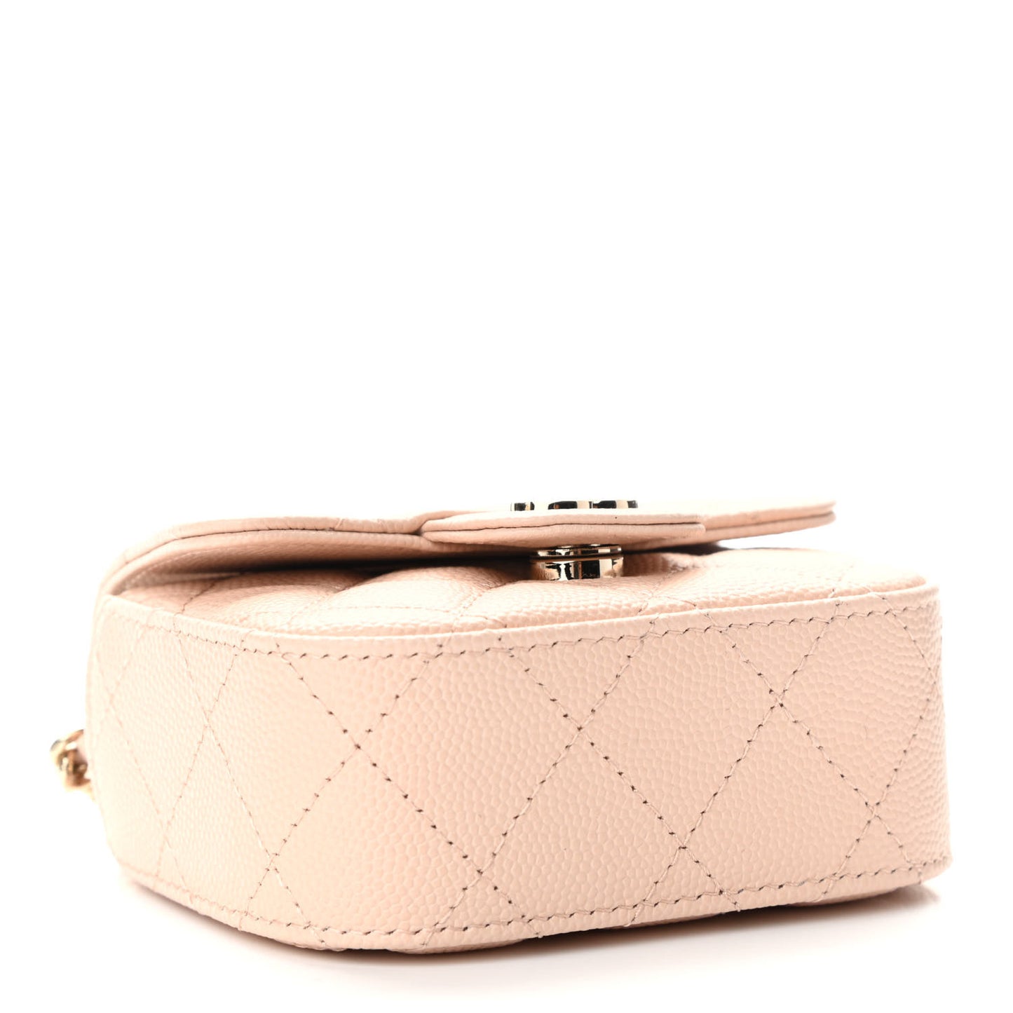 Caviar Quilted Mini Clutch With Chain Light Beige