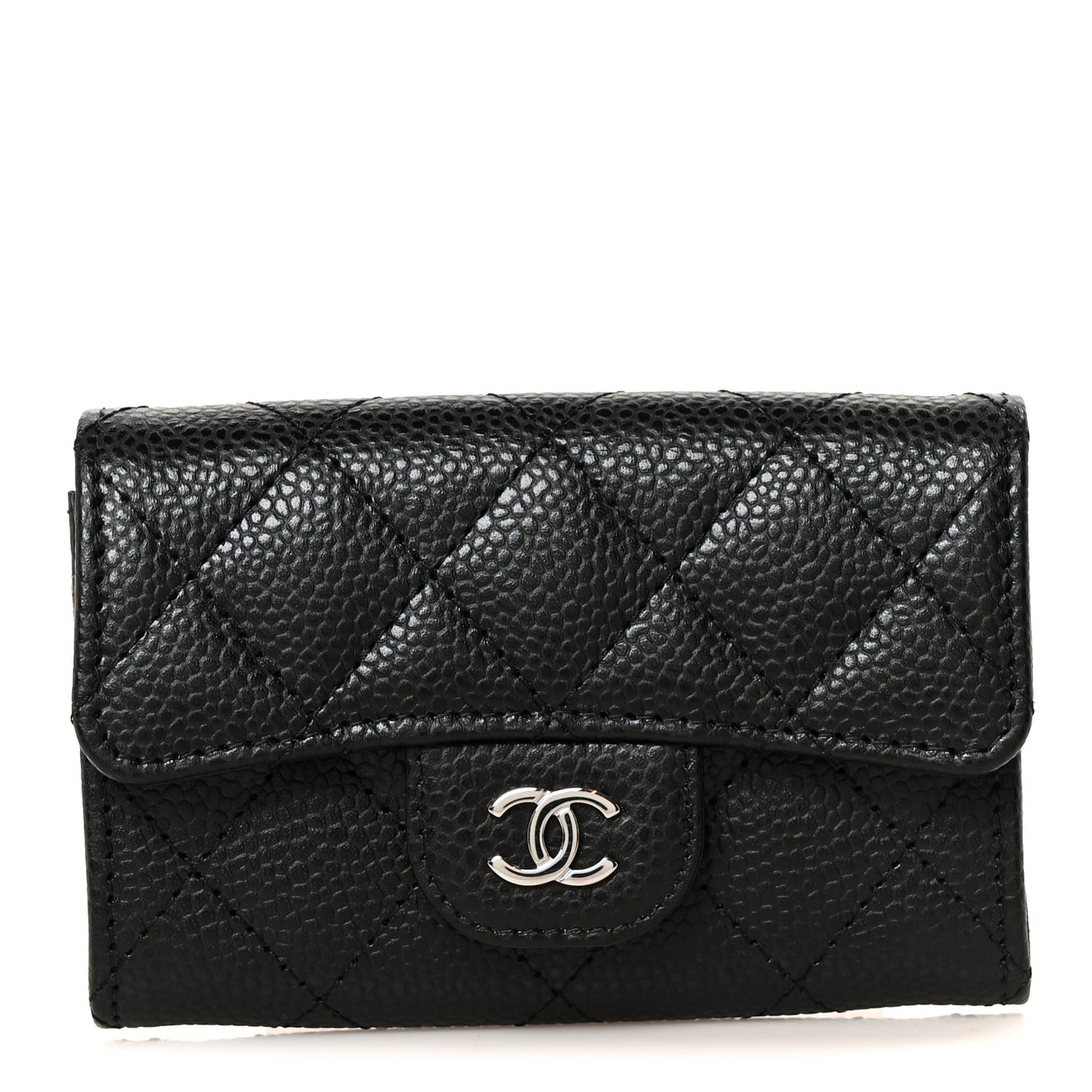 Caviar Quilted Flap Card Holder Wallet Black Black