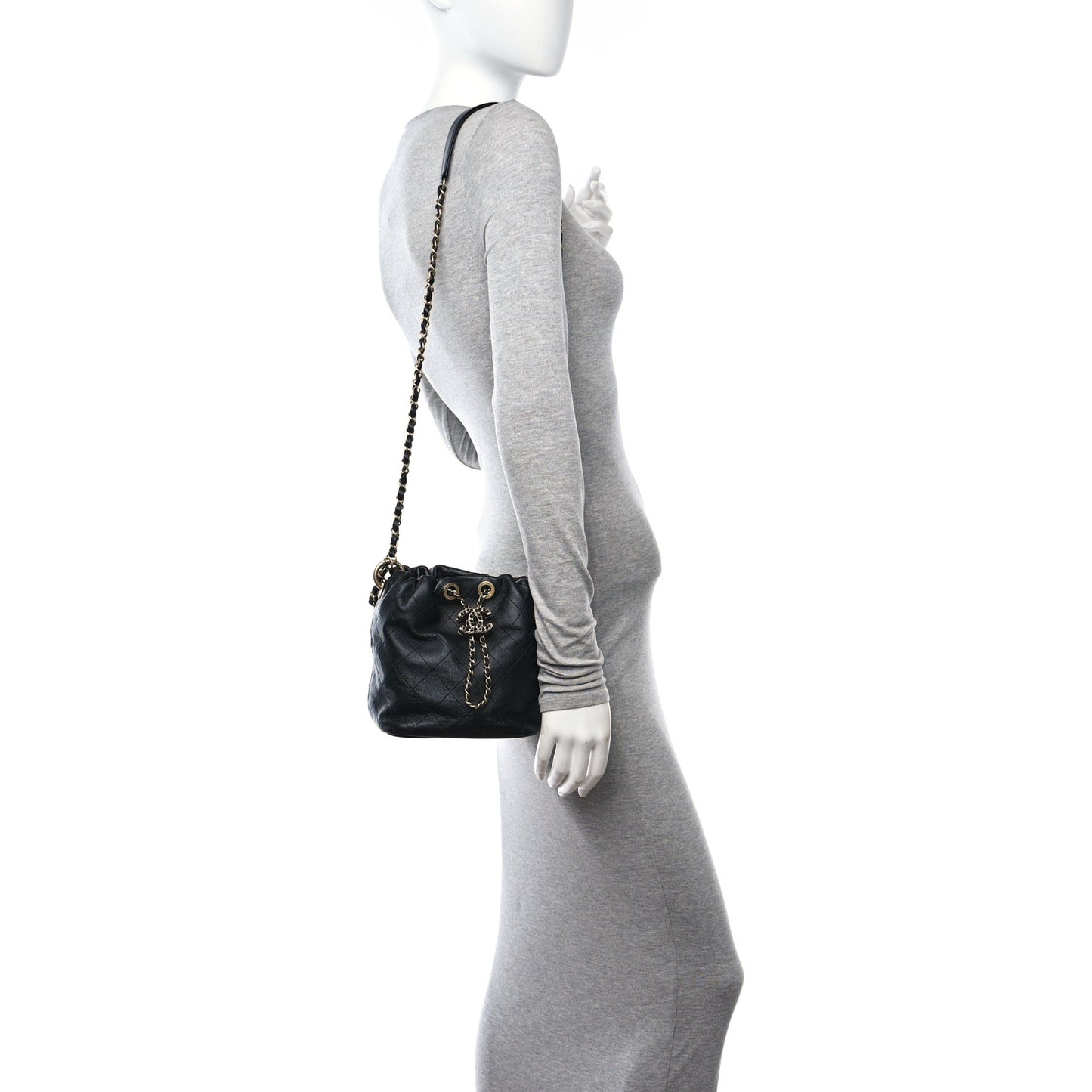Lambskin Stitched Drawstring Bag Black