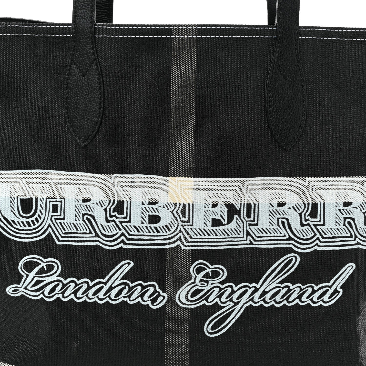 Burberry Coated Canvas Mega Check Medium Doodle Tote Black White 7 of 10