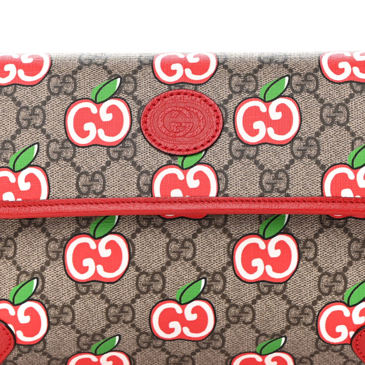 Gucci GG Supreme Monogram Apple Interlocking G Belt Bag Beige Multicolor Lobster Red 9 of 12