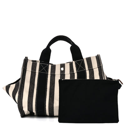 Hermes Canvas Striped Cannes Beach Bag PM Nacre Black 1 of 9