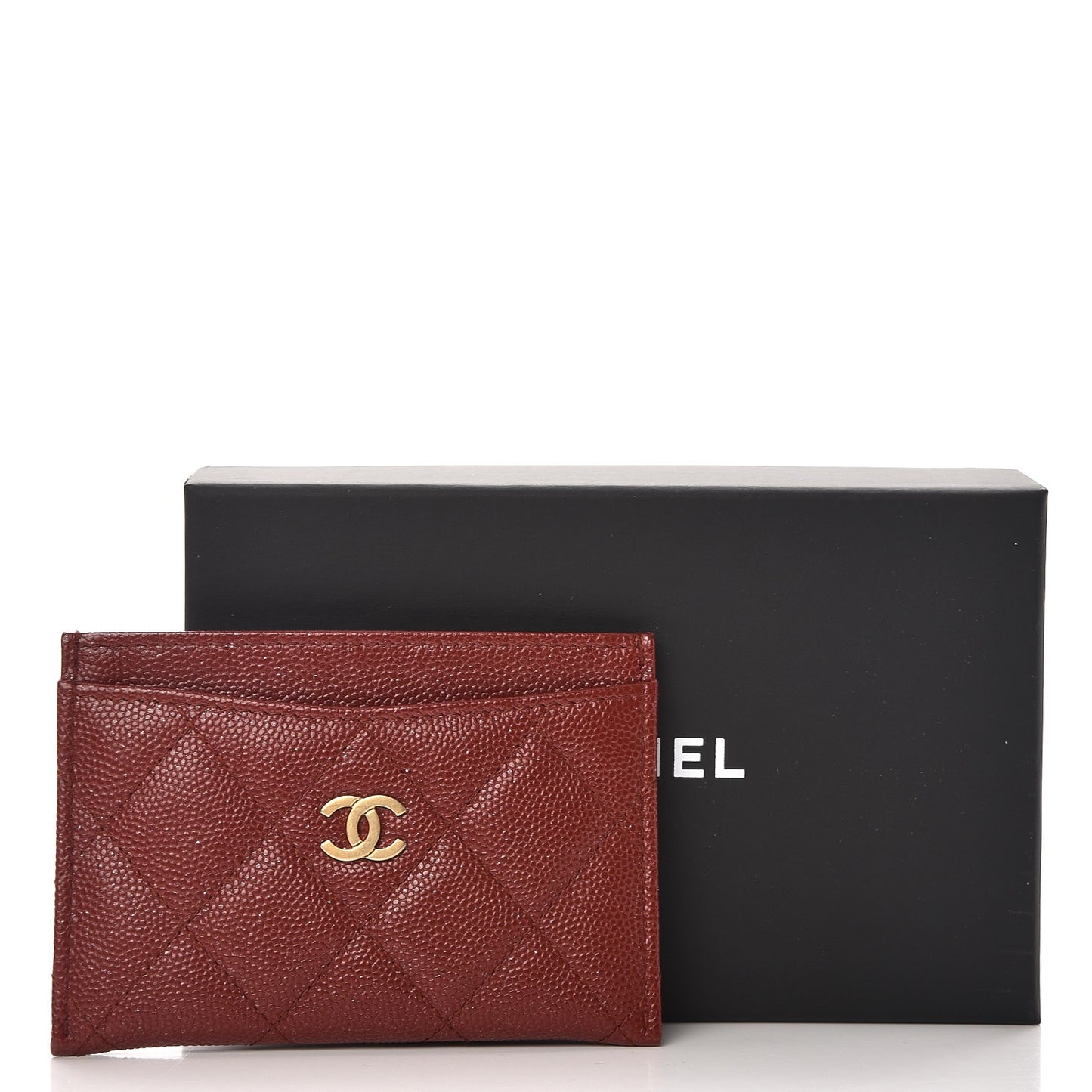 Caviar Quilted Card Holder Dark Red