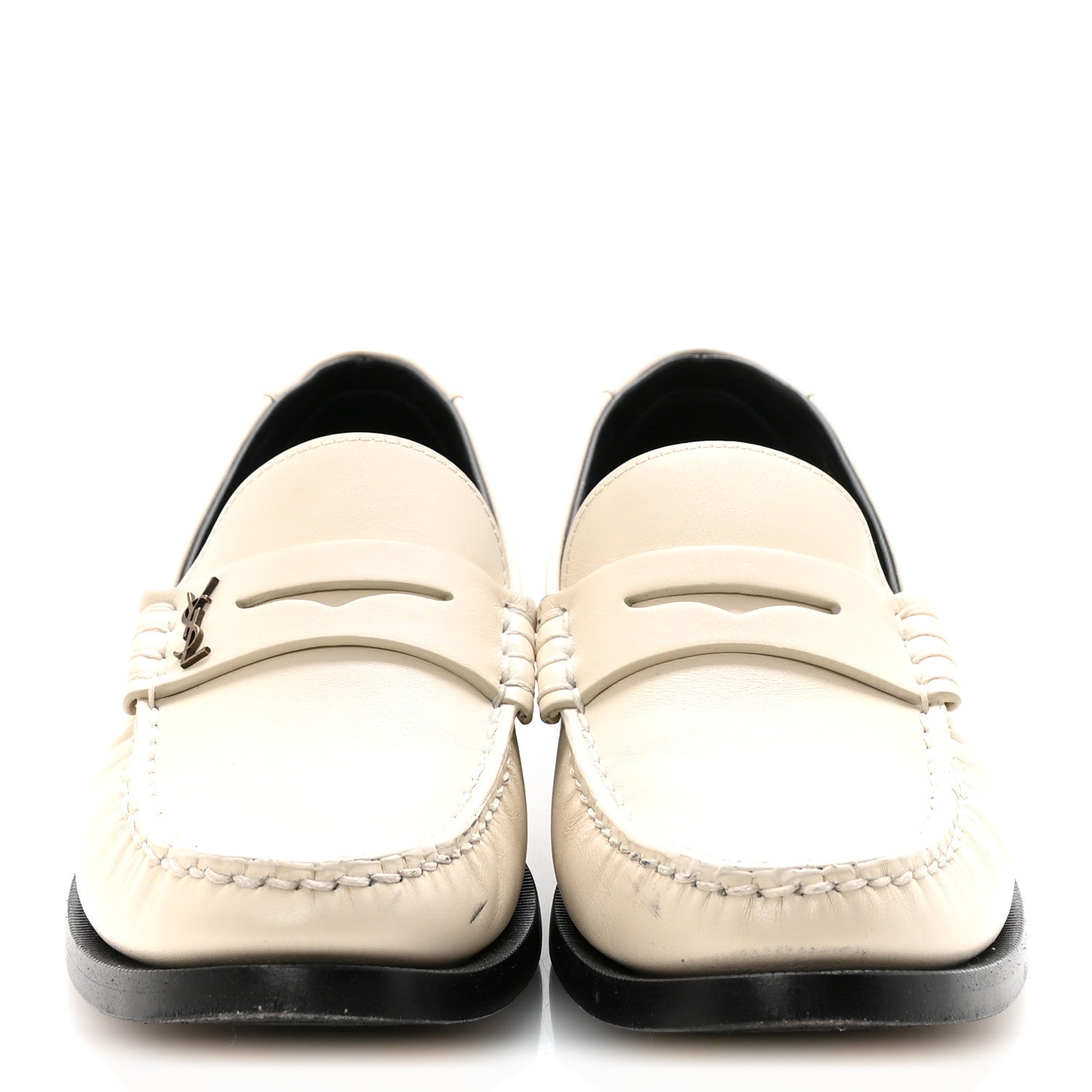 Saint Laurent Calfskin Penny Loafers 38 Pearl 3 of 10