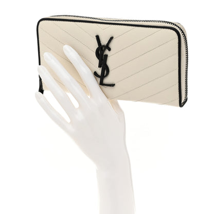Saint Laurent Grain De Poudre Matelasse Chevron Monogram Zip Around Wallet Porcellana Black 2 of 6