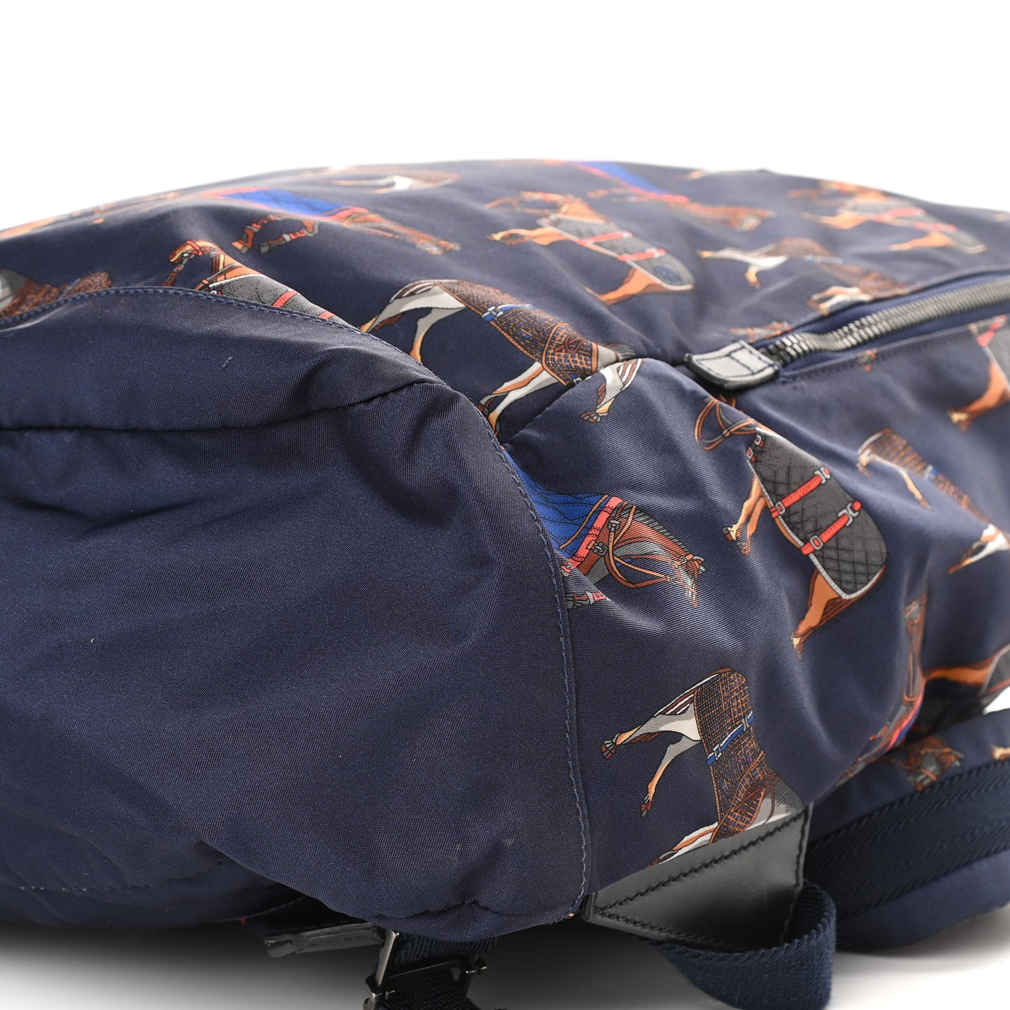 Nylon Horse Print Backpack Blue Red