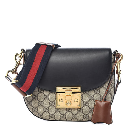 Gucci GG Supreme Monogram Web Medium Padlock Messenger Shoulder Bag Black 1 of 12