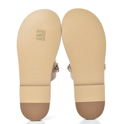 Chanel Calfskin Chain CC Logo Toe Ring Sandals 36 Beige 5 of 7