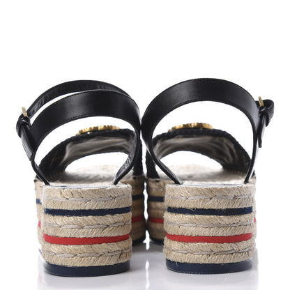 Gucci Cotton Malaga Kid Crochet Pearly GG Lilibeth Espadrille Platform Sandals 38.5 Black 7 of 12