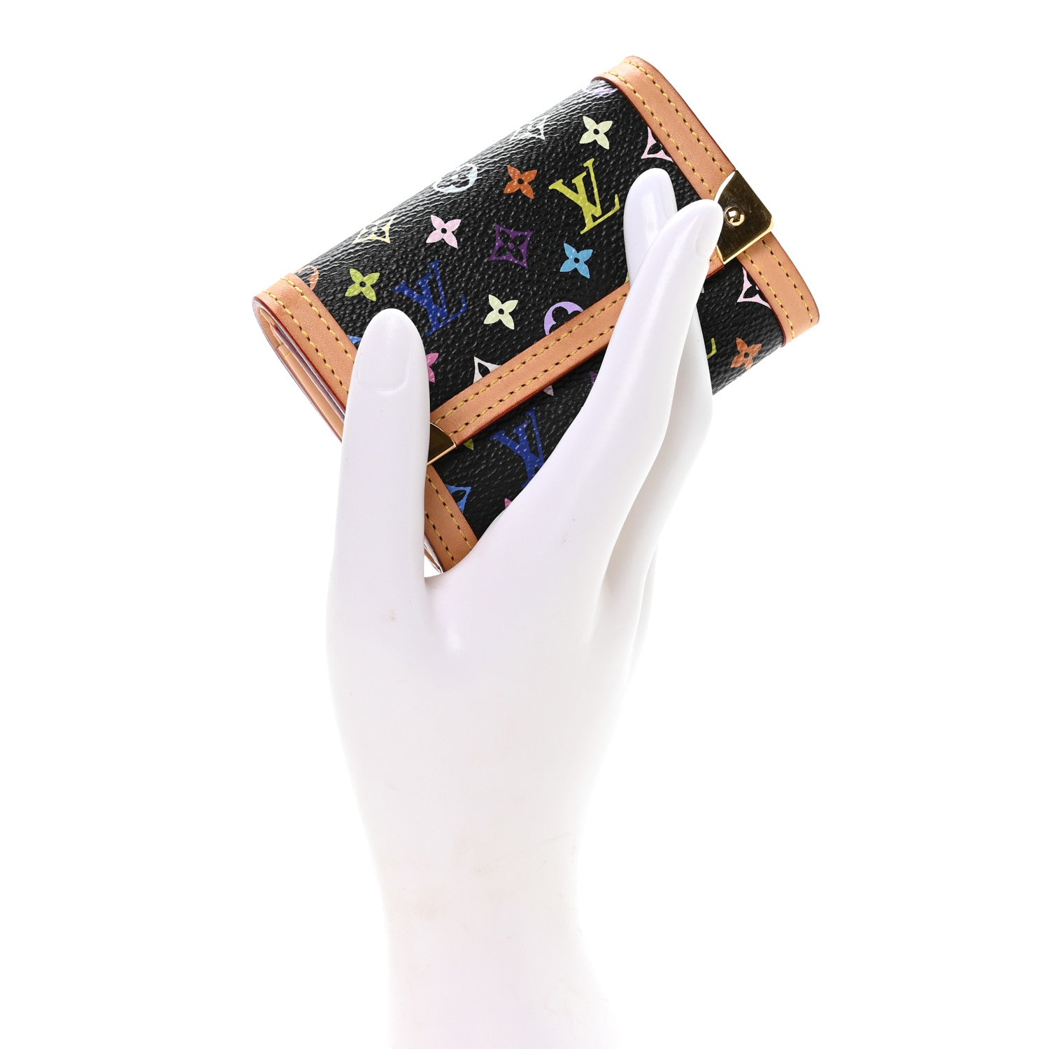 Louis Vuitton Monogram Multicolor Porte-Monnaie Plat Coin Purse Black 2 of 6