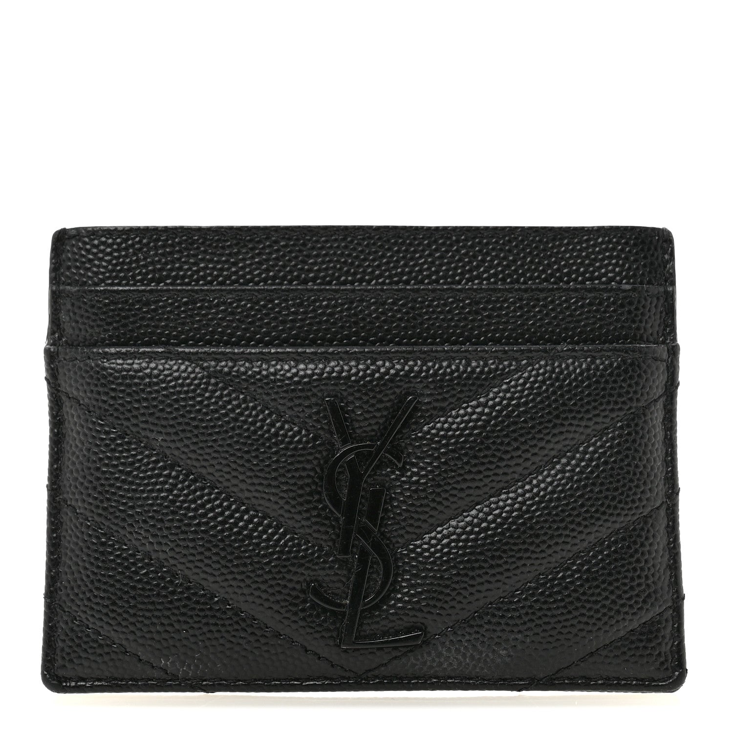 Saint Laurent Grain De Poudre Matelasse Chevron Monochrome Monogram Credit Card Case Black 1 of 12