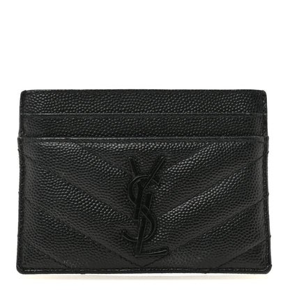 Saint Laurent Grain De Poudre Matelasse Chevron Monochrome Monogram Credit Card Case Black 1 of 12