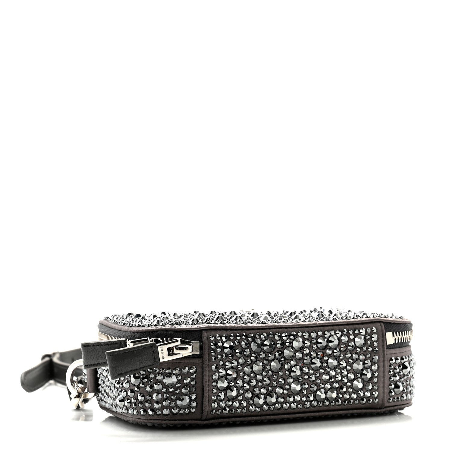 Prada Satin Crystal Metal Triangle Logo Odette Crossbody Fumo 4 of 10