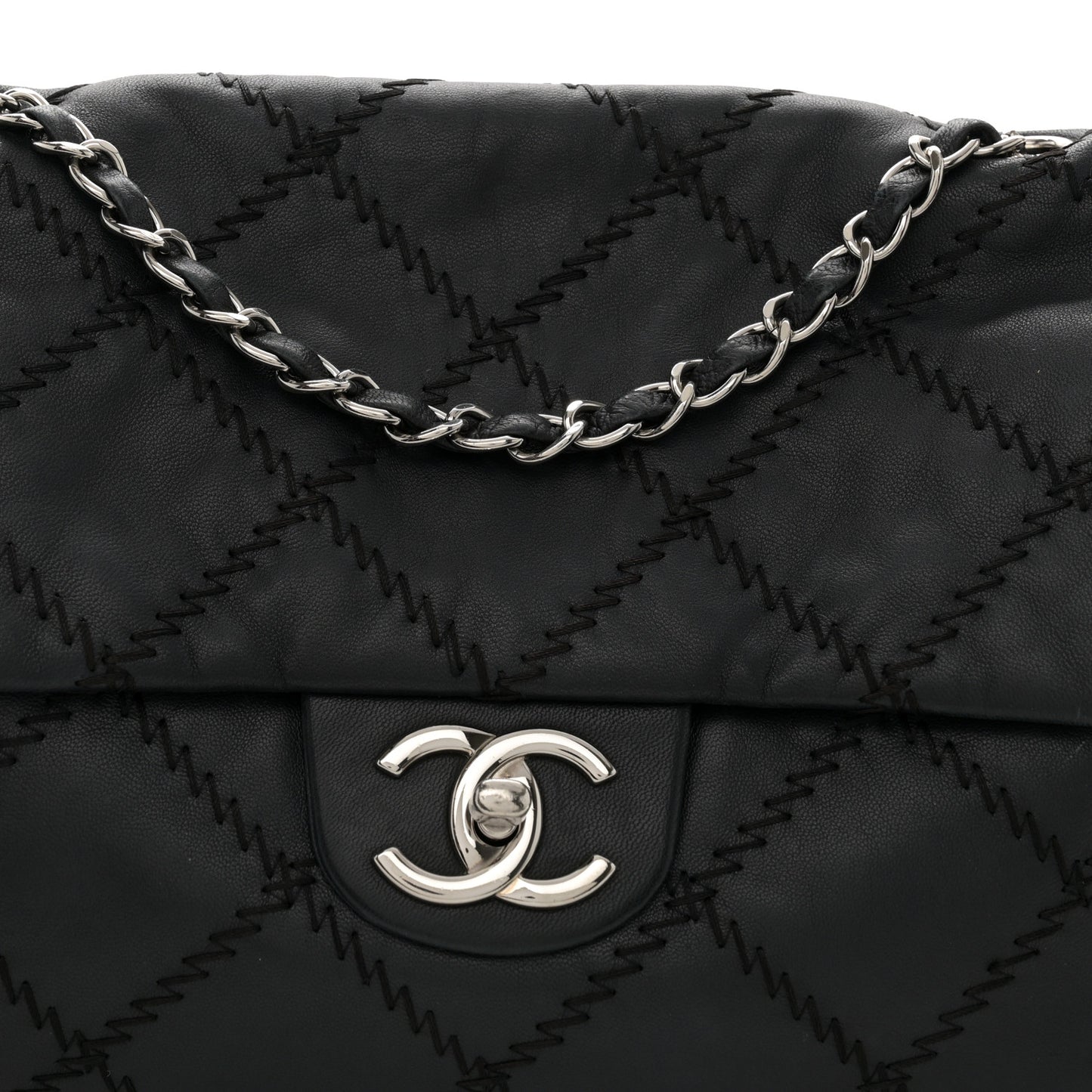 Lambskin Ultimate Stitch Maxi Flap Black