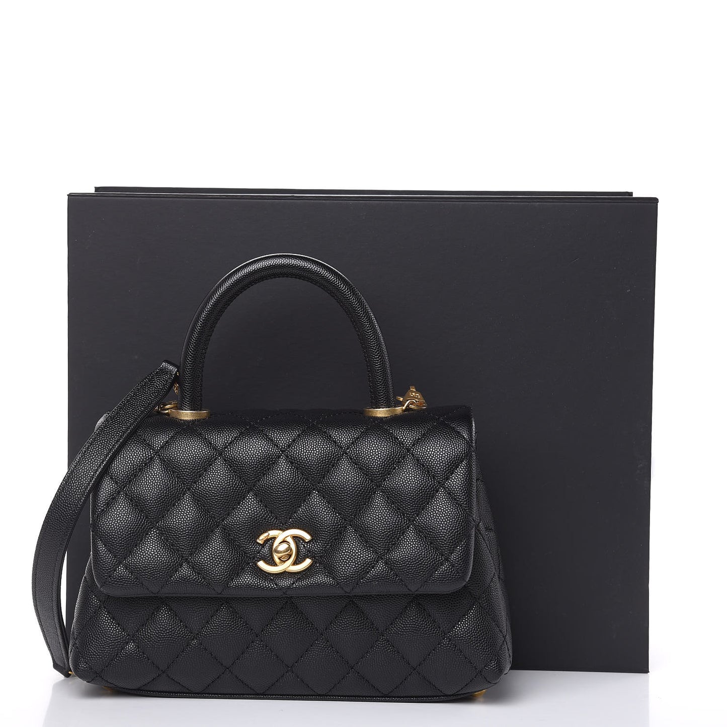Caviar Quilted Mini Coco Handle Flap Black