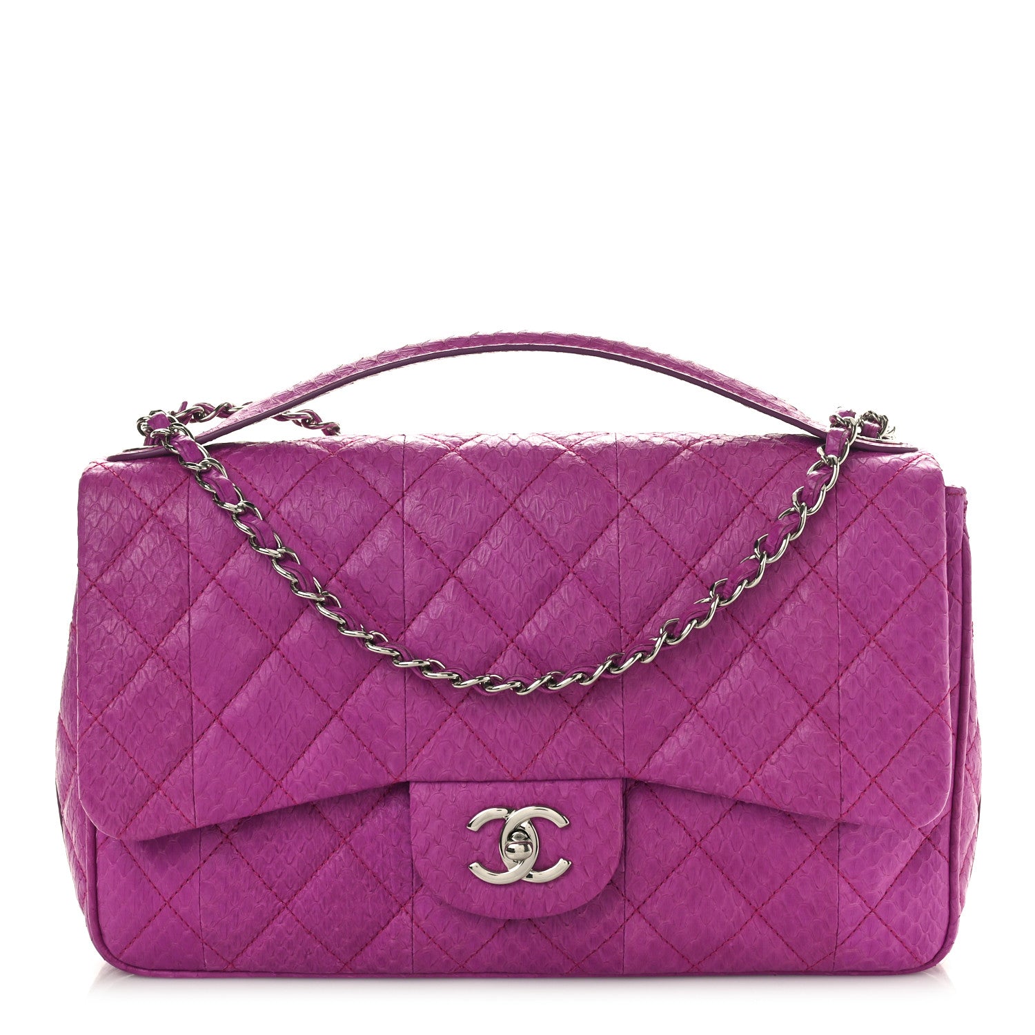 Chanel Elaphe Snakeskin Quilted Jumbo Easy Carry Flap Purple 1 of 11