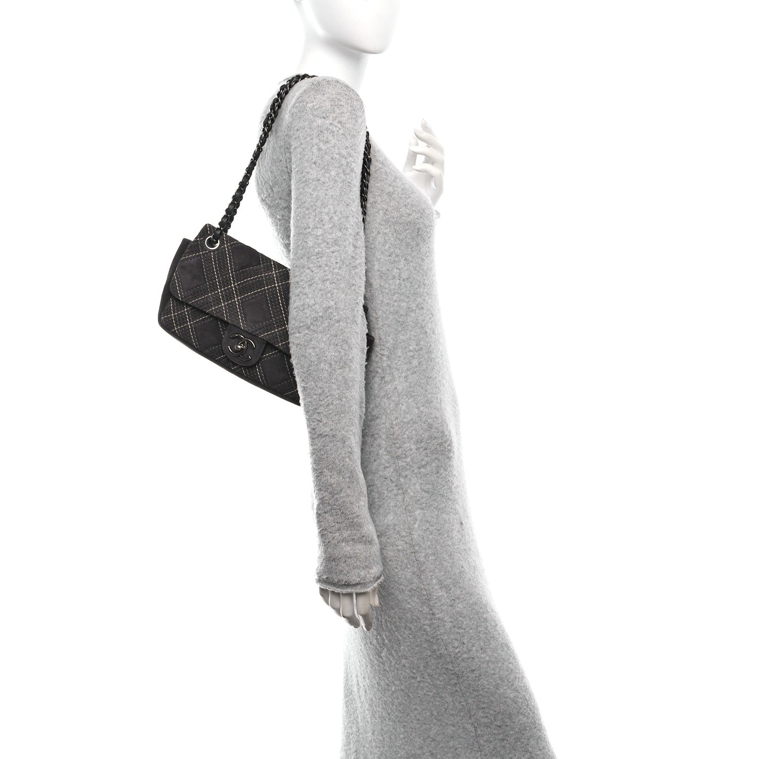 Chanel Suede Stitched Medium Saltire Single Flap Grey 2 of 10
