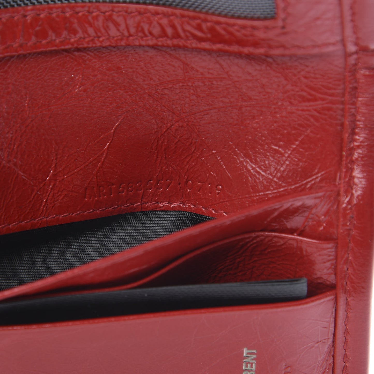 Crinkled Calfskin Matelasse Monogram Niki Card Holder Red