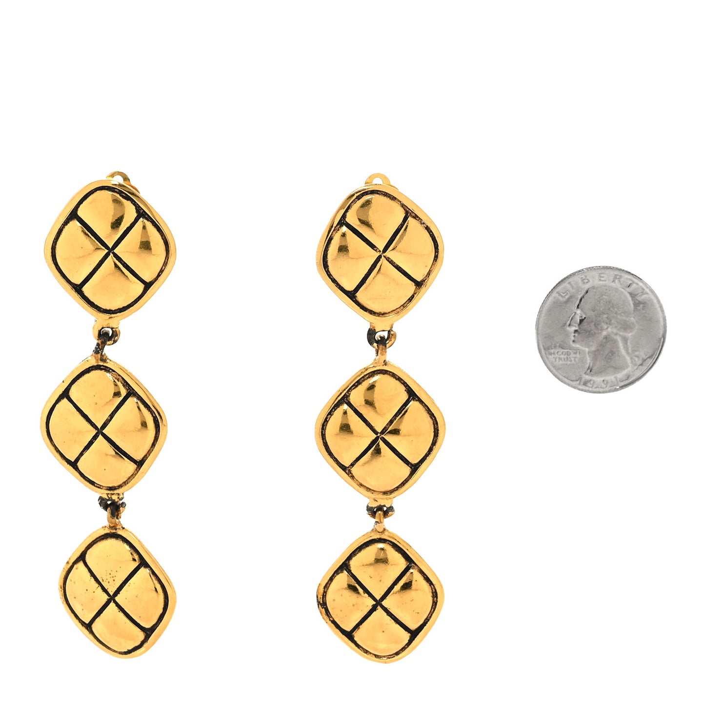 Metal Quilted Clip On Earrings Gold
