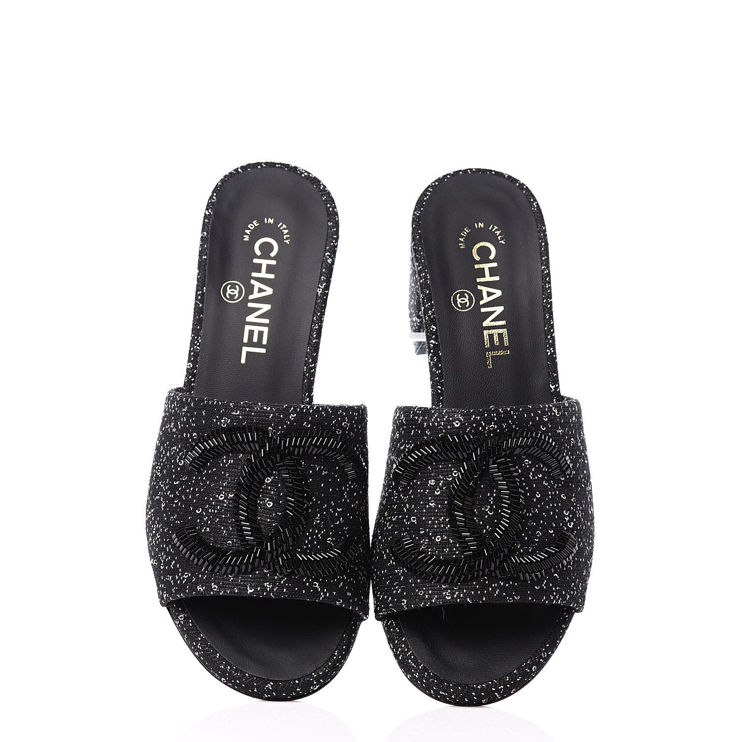 Chanel Tweed CC Mules 36 Black White 5 of 11
