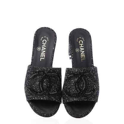 Chanel Tweed CC Mules 36 Black White 5 of 11