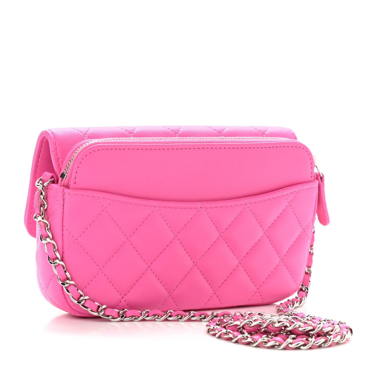 Chanel Lambskin Quilted Flap Phone Holder With Chain Neon Pink 3 of 14
