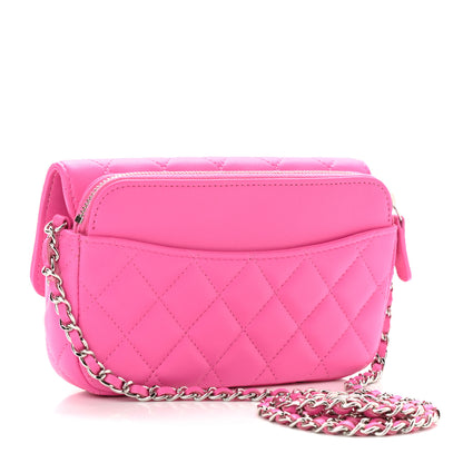 Chanel Lambskin Quilted Flap Phone Holder With Chain Neon Pink 3 of 14