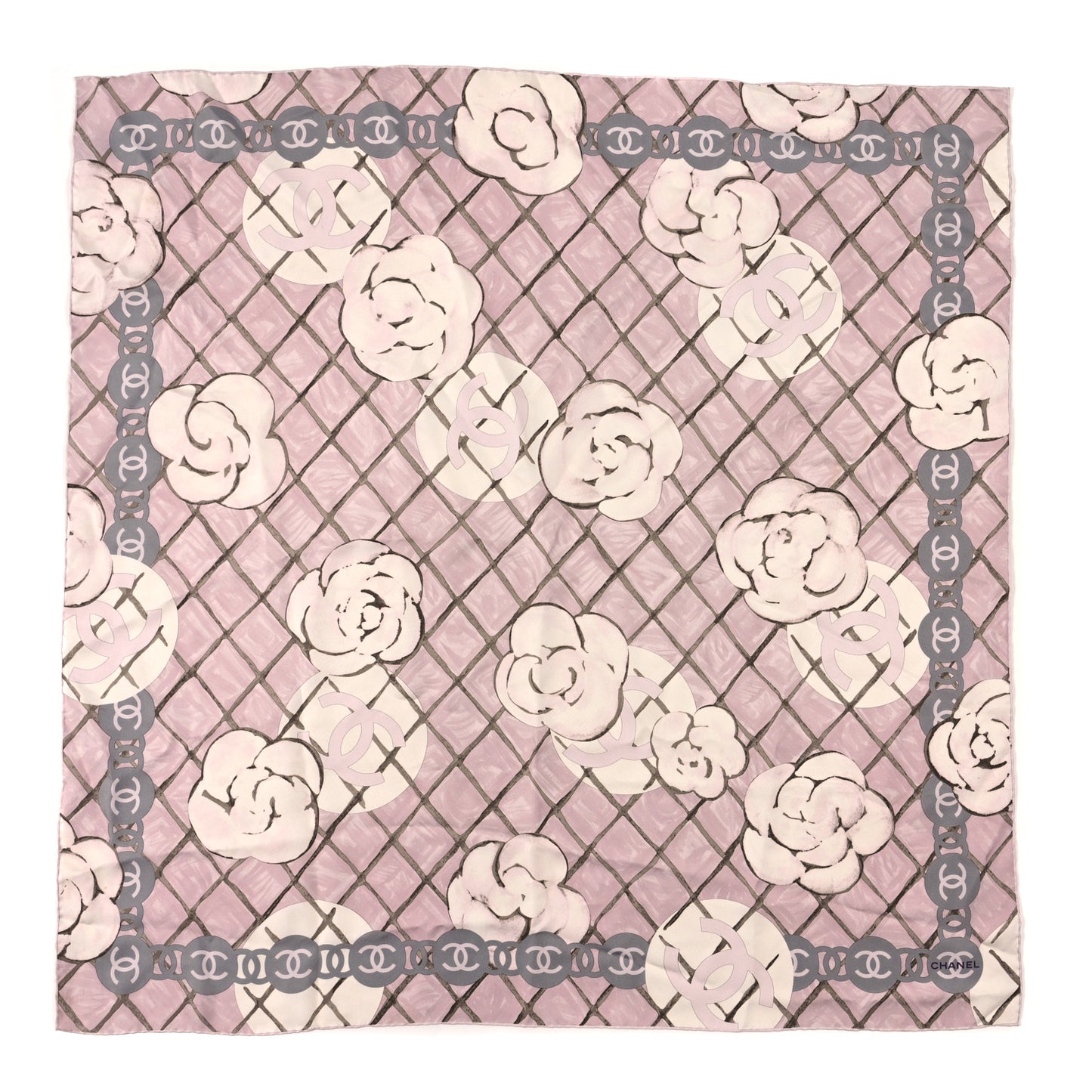 Silk CC Logo Camellia Scarf White Pink
