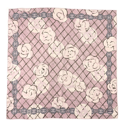 Chanel Silk CC Logo Camellia Scarf White Pink 1 of 3