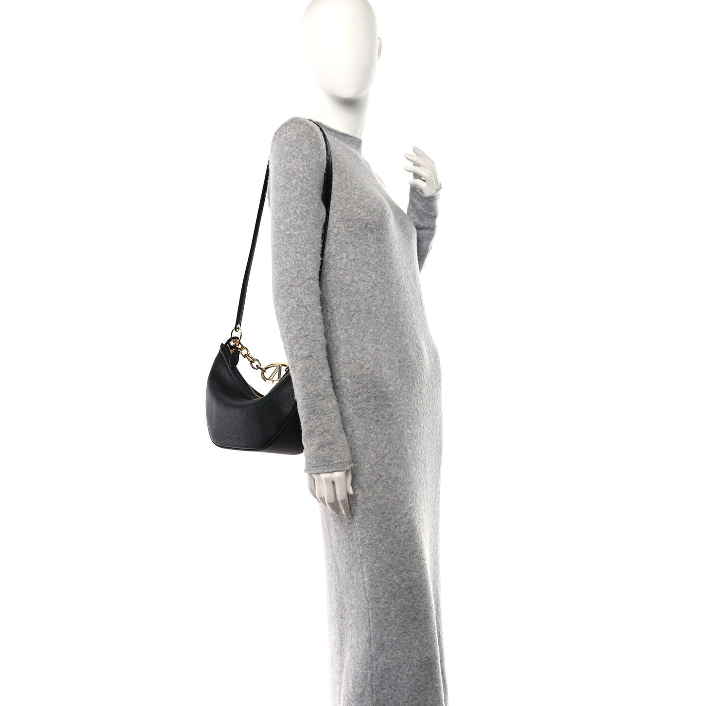 Grainy Calfskin Small Vlogo Moon Hobo Bag Black