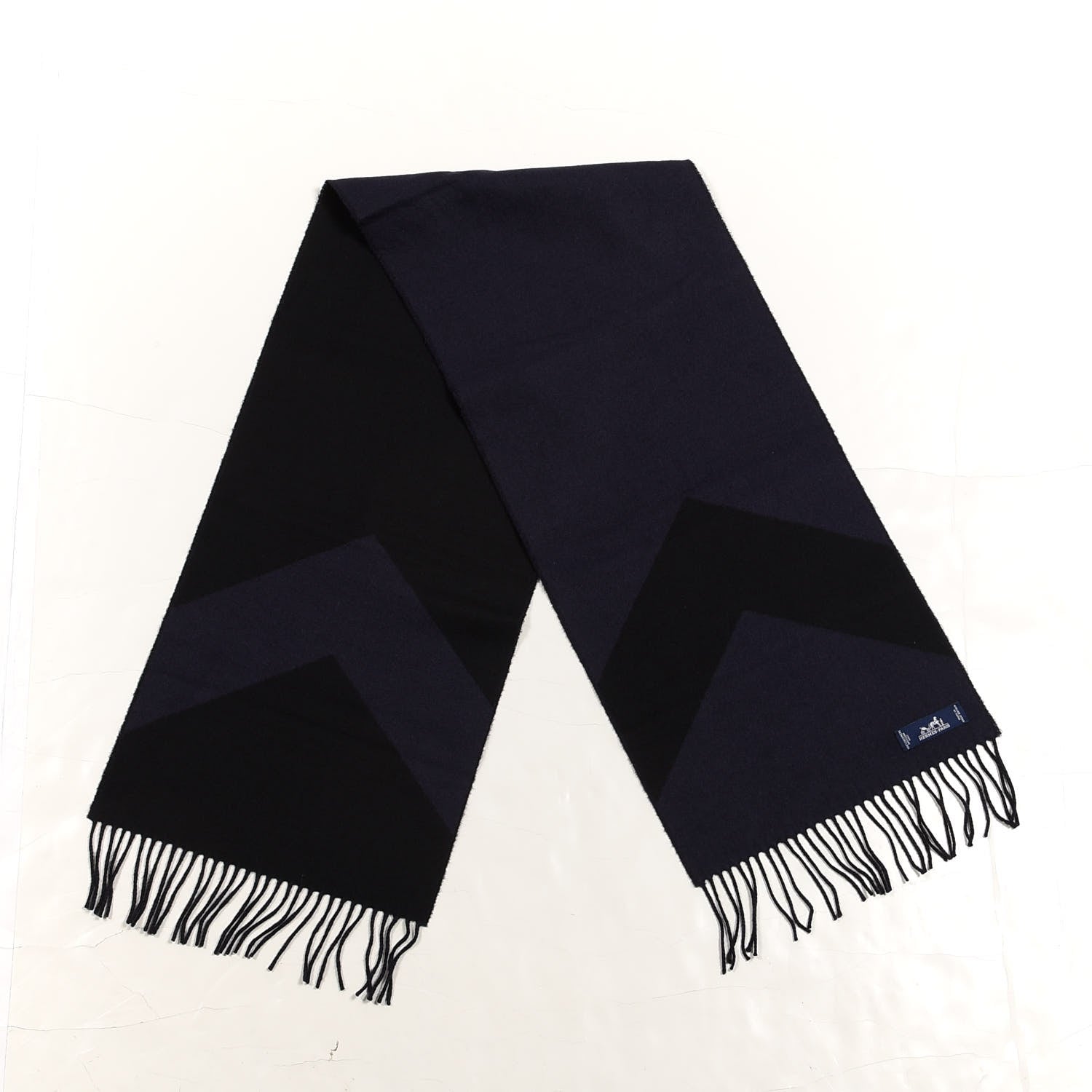 Hermes Cashmere Casaque Chevron Muffler Marine Black 2 of 3