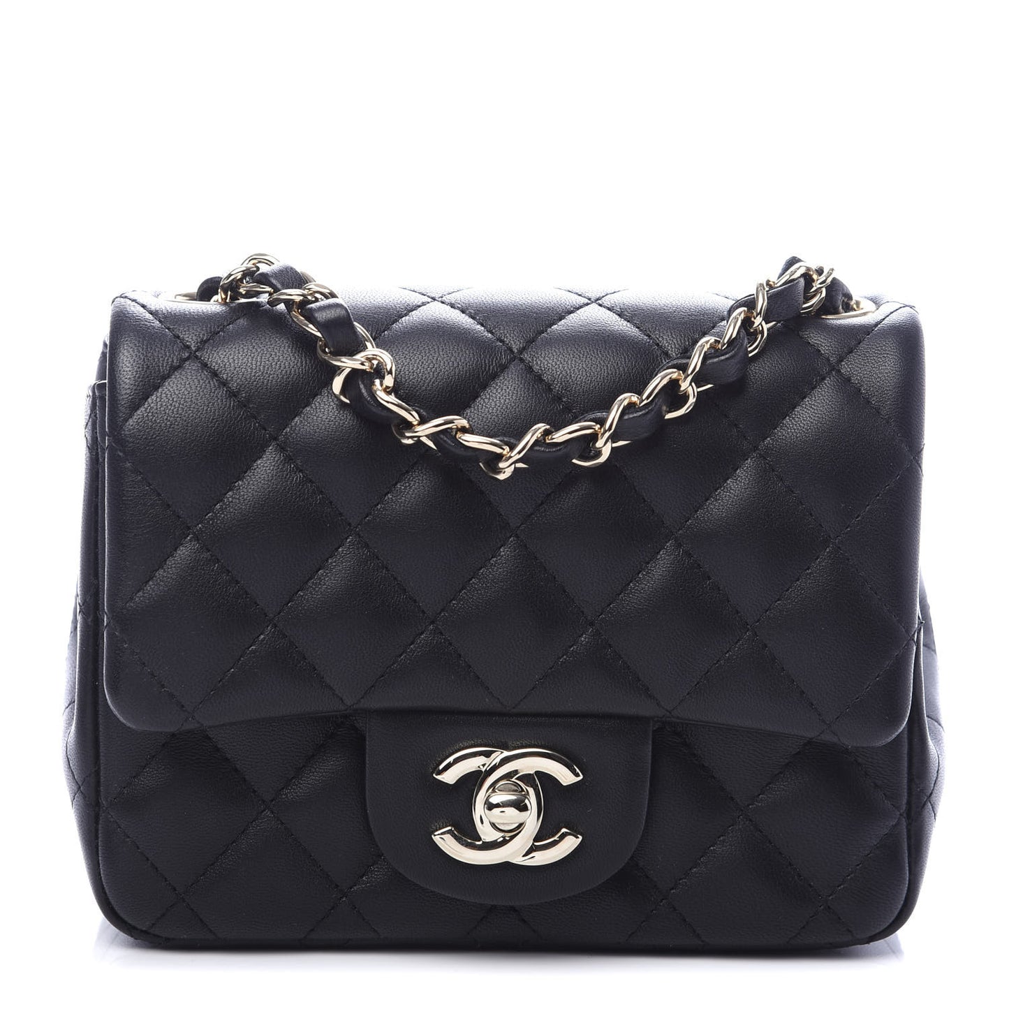 Lambskin Quilted Mini Square Flap Black