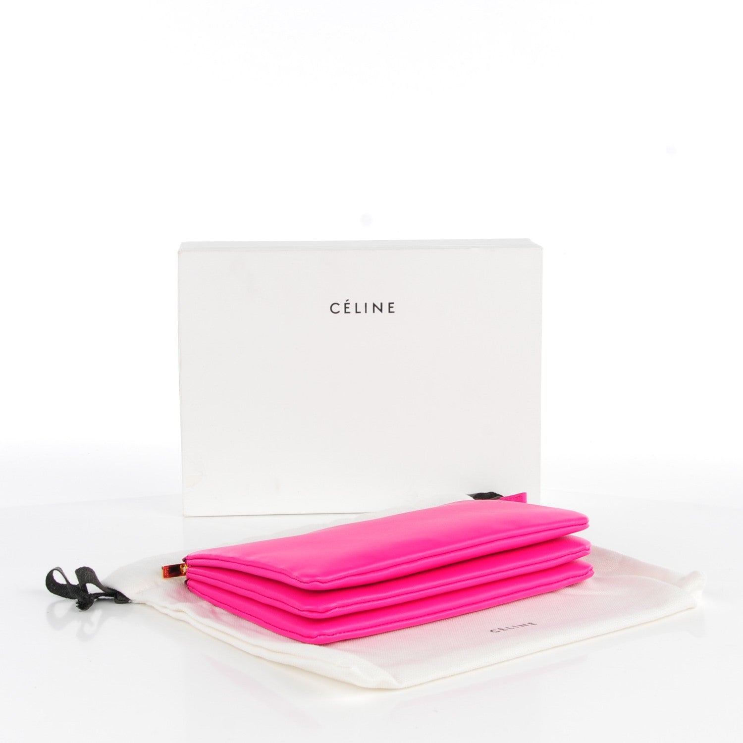 Celine Lambskin Solo Trio Cosmetic Pouch Fluo Fuchsia 4 of 9