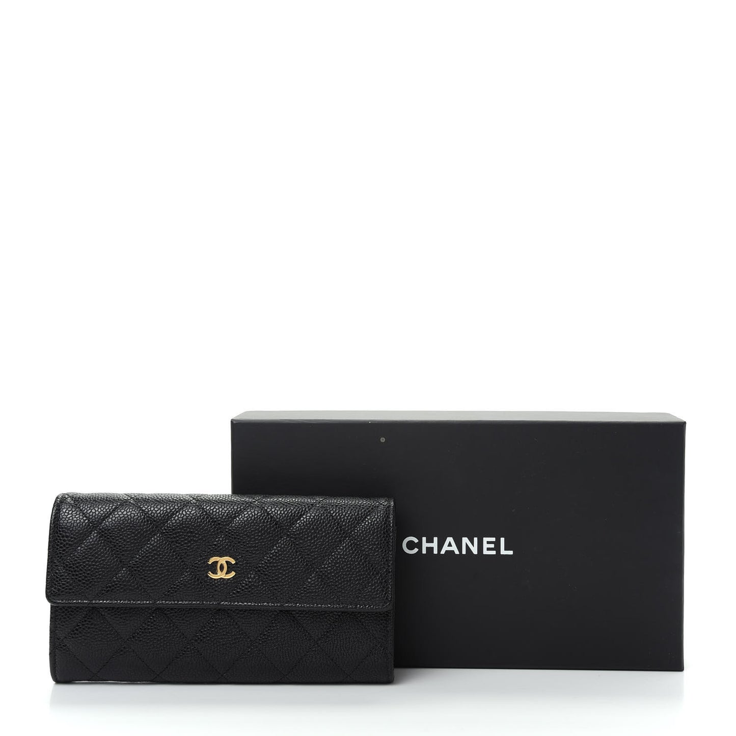 Caviar Quilted Large Gusset Flap Wallet Black