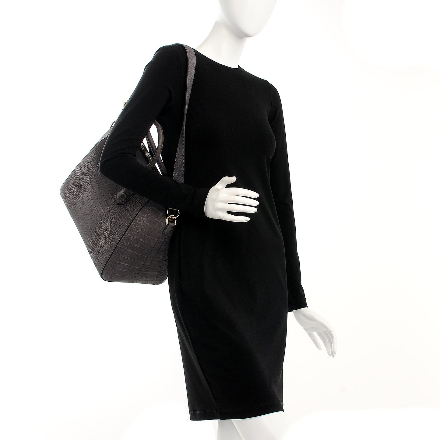Nubuck Crocodile Embossed Medium Antigona Washed Black