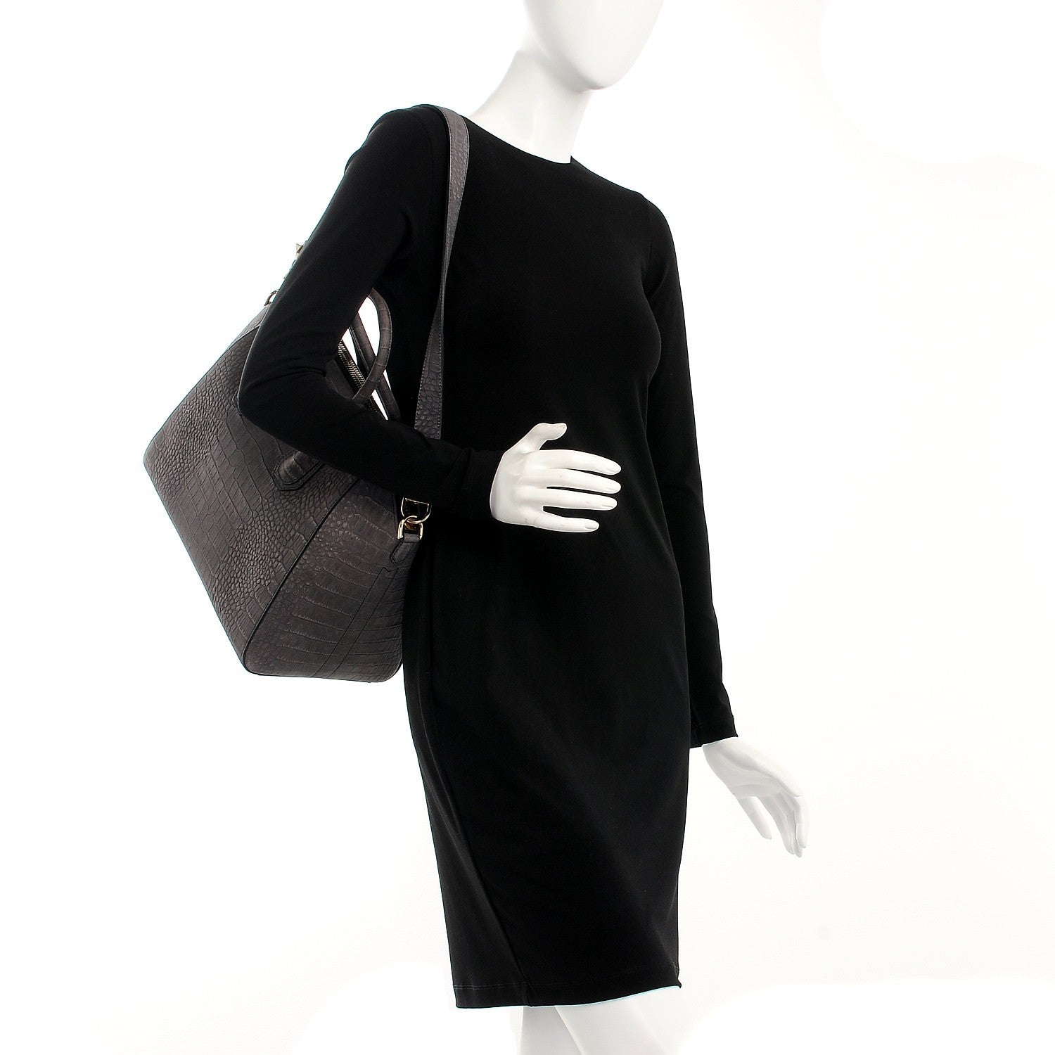 Givenchy Nubuck Crocodile Embossed Medium Antigona Washed Black 2 of 8