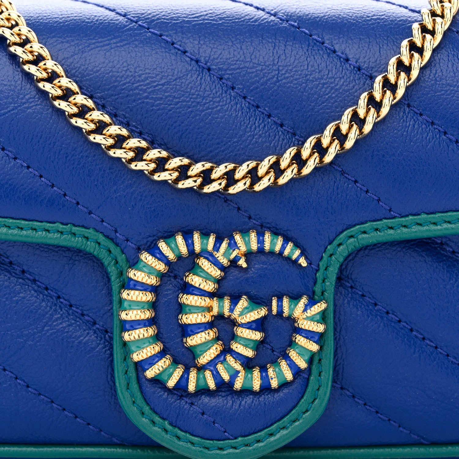 Gucci Azalea Calfskin Enamel Matelasse Diagonal Super Mini Torchon GG Marmont Shoulder Bag Imperial Blue Pavone 8 of 10