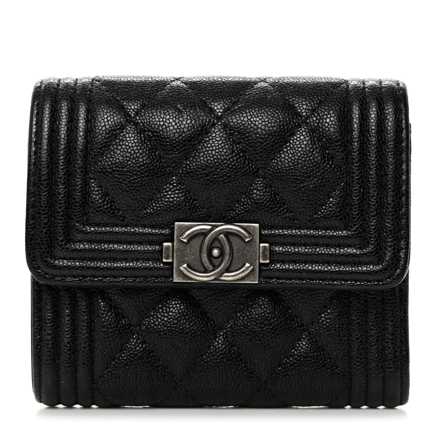 Caviar Quilted Compact Boy Wallet Black